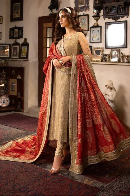 Maya Eid Collection Naulakhi Kohtai Beige Raw Silk – view 1 – Poshaq