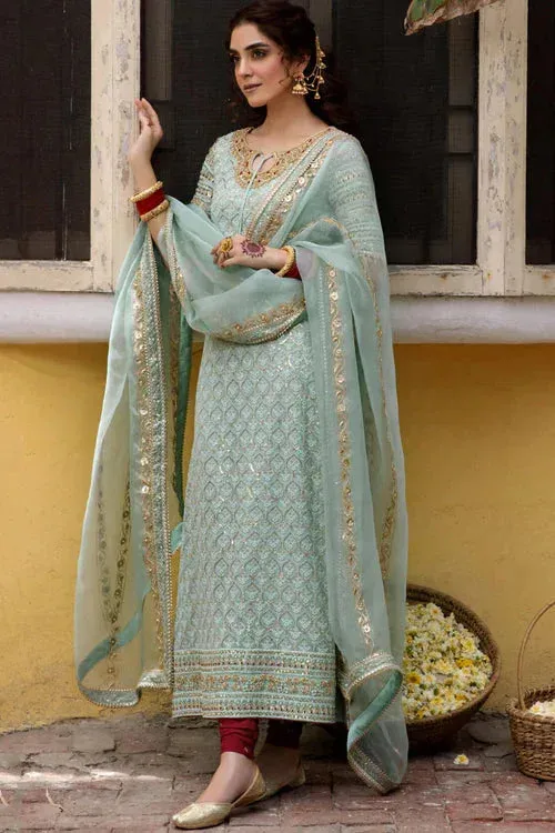 Maya Eid Collection Saawariya Green Raw Silk – view 1 – Poshaq