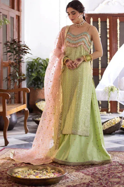 Maya Eid Collection Saawariya Green Raw Silk – view 1 – Poshaq