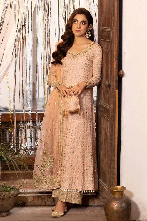 Maya Eid Collection Ik Mulaqat Peach Raw Silk – view 1 – Poshaq