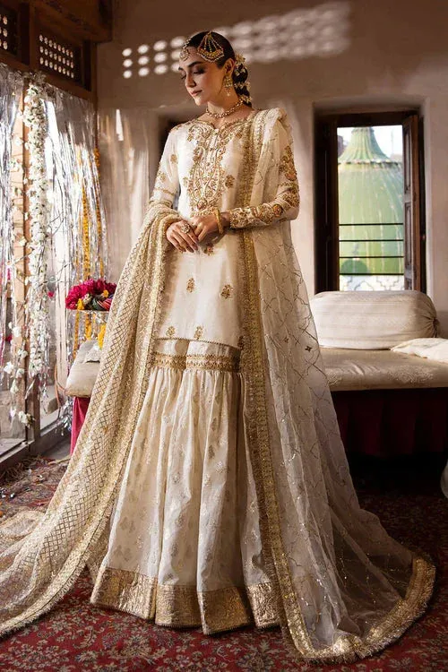 Maya Eid Collection Ik Mulaqat Ivory Raw Silk – view 1 – Poshaq