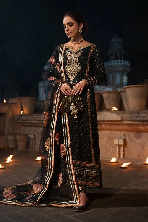 Maya Eid Collection Ik Mulaqat Black Raw Silk – view 1 – Poshaq