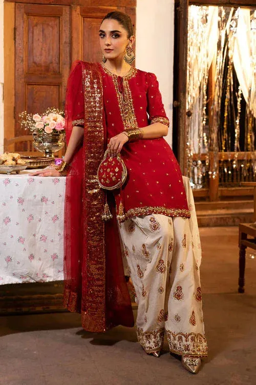 Maya Eid Collection Ik Mulaqat Red Raw Silk – view 1 – Poshaq