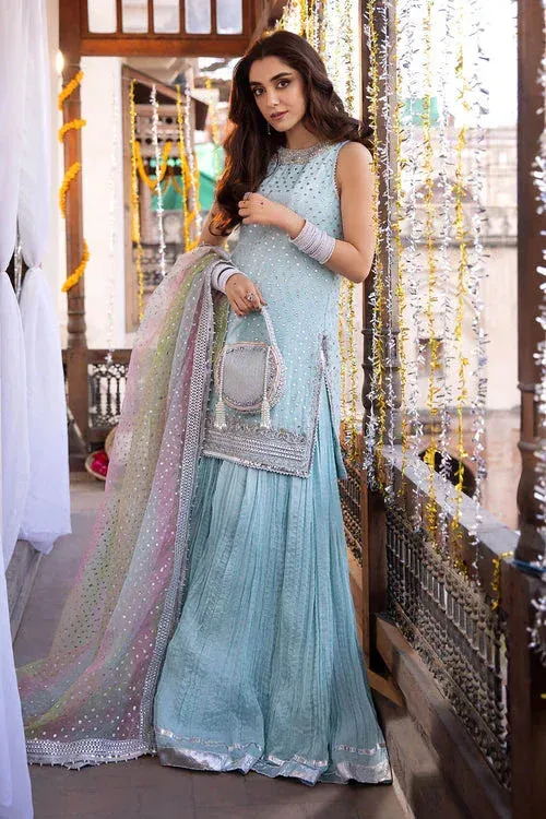 Maya Eid Collection Ik Mulaqat Blue Raw Silk – view 1 – Poshaq