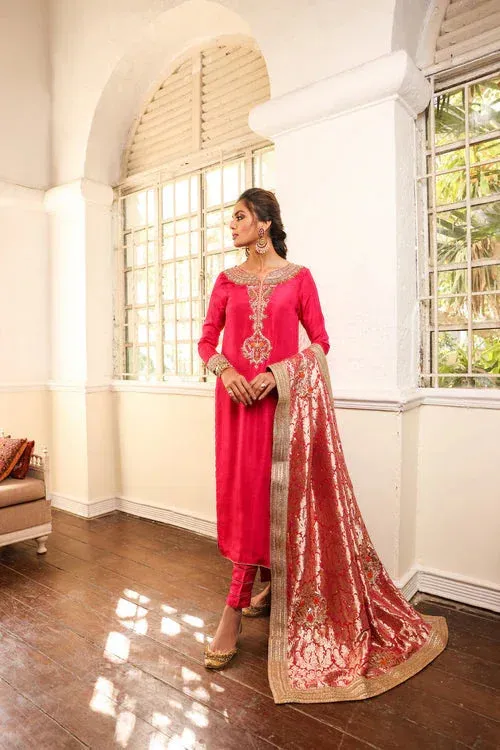 Maya Wedding Formal Meherbano Pink Raw Silk – view 1 – Poshaq