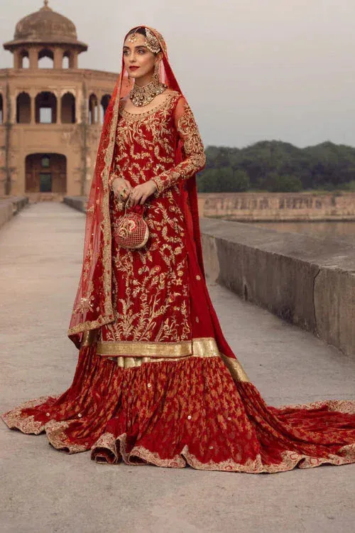 Maya Wedding Formal Ulfat Red Raw Silk – view 1 – Poshaq