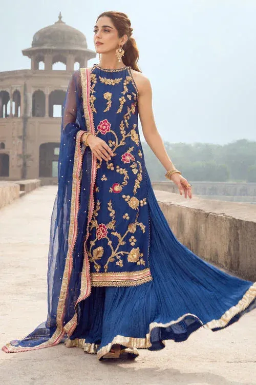 Maya Wedding Formal Ulfat Blue Raw Silk – view 1 – Poshaq