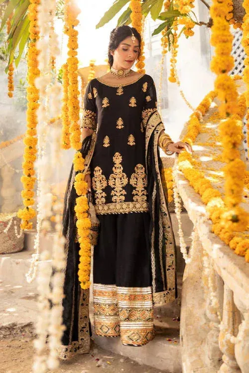 Maya Wedding Formal Raabta Black Raw Silk – view 1 – Poshaq