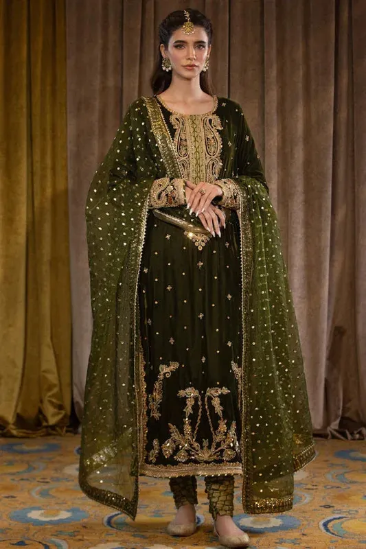 Maya Wedding Formal Bandhan Green Organza – view 1 – Poshaq