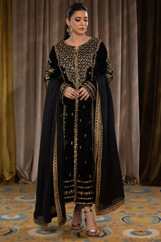 Maya Wedding Formal Bandhan Black Raw Silk – view 1 – Poshaq