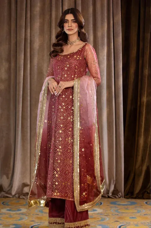 Maya Wedding Formal Bandhan Tea Pink Organza – view 1 – Poshaq
