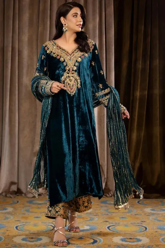 Maya Wedding Formal Bandhan Teal Raw Silk – view 1 – Poshaq
