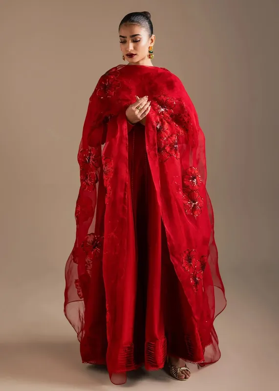 Maria Osama Khan Noir Bliss Luxury Formals Red Organza – view 1 – Poshaq