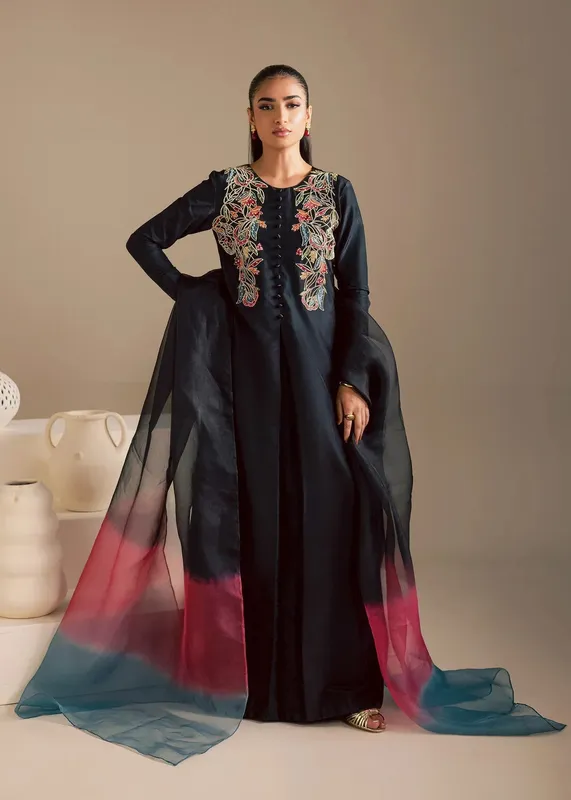Maria Osama Khan Noir Bliss Luxury Formals Black Organza – view 1 – Poshaq