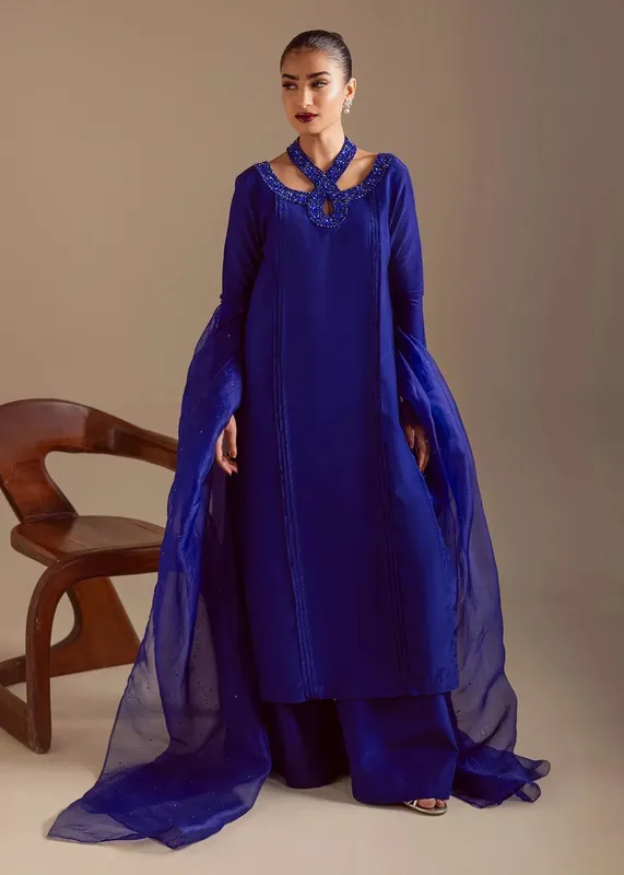 Maria Osama Khan Noir Bliss Luxury Formals Royal Blue Organza – view 1 – Poshaq