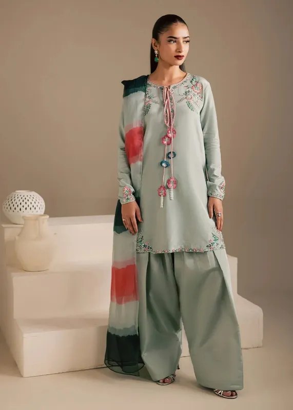 Maria Osama Khan Noir Bliss Luxury Formals Ice Blue Organza – view 1 – Poshaq