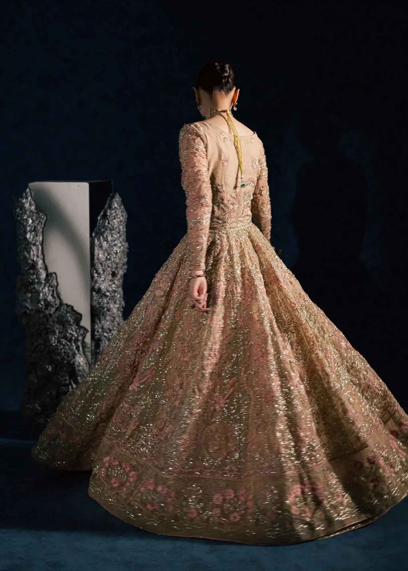 Maria Osama Khan Lamhay Wedding Festive Beige Raw Silk – view 2 – Poshaq