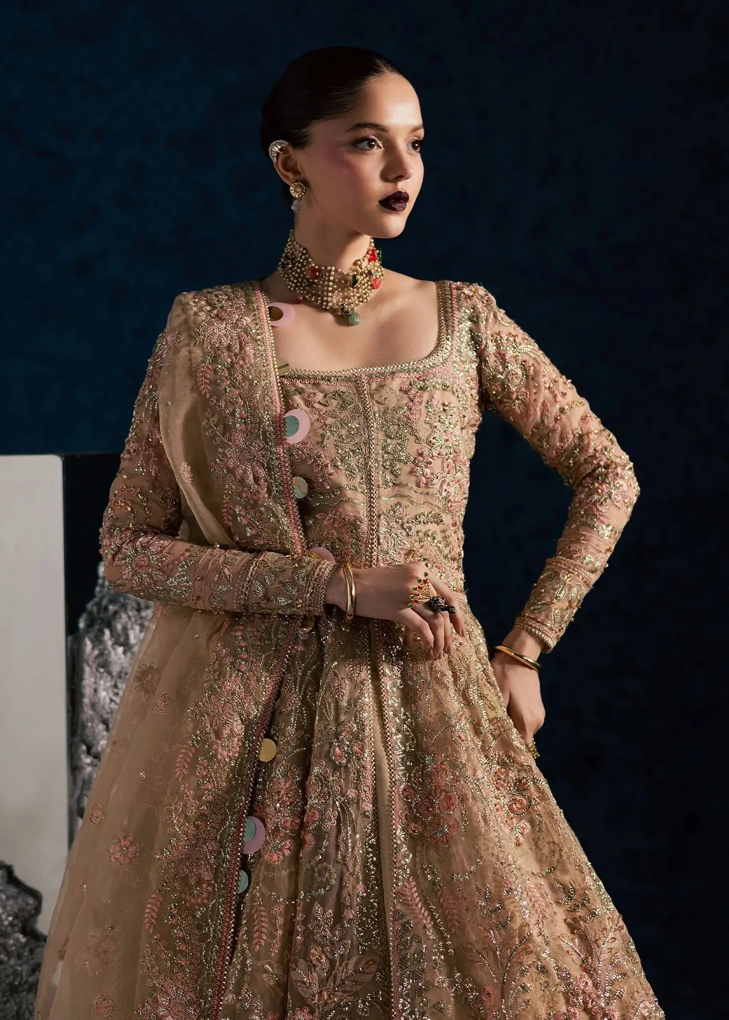 Maria Osama Khan Lamhay Wedding Festive Beige Raw Silk – view 3 – Poshaq