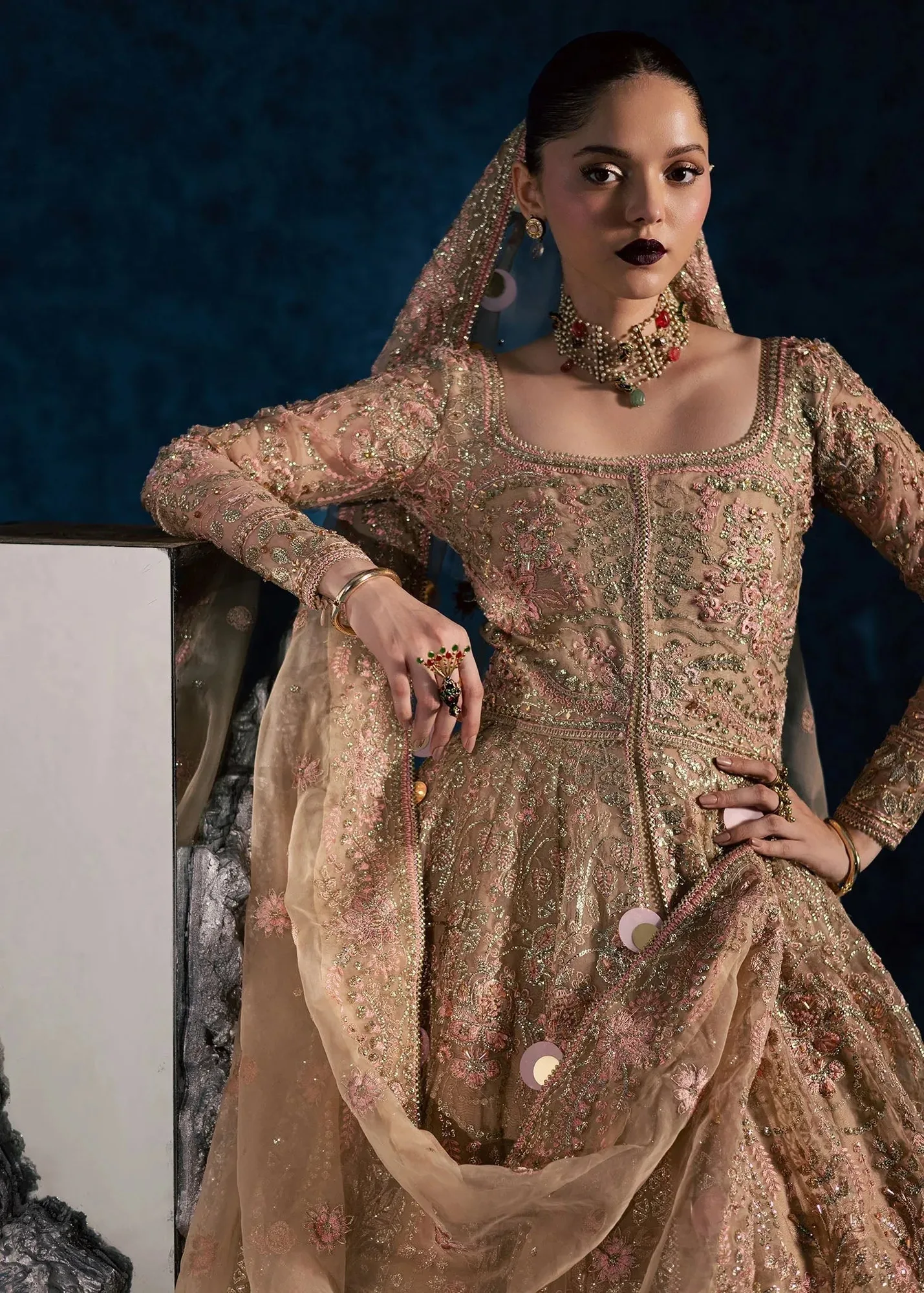 Maria Osama Khan Lamhay Wedding Festive Beige Raw Silk – view 4 – Poshaq