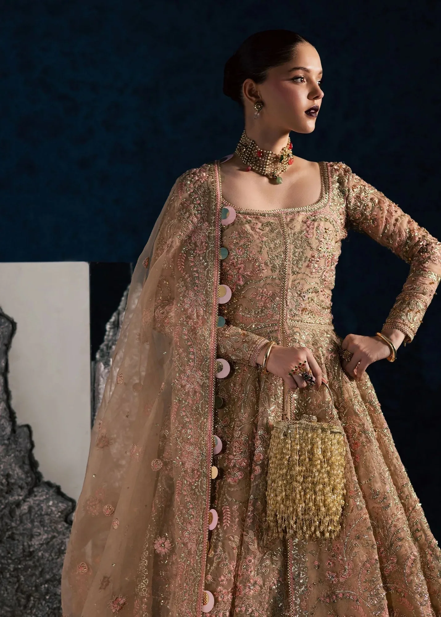 Maria Osama Khan Lamhay Wedding Festive Beige Raw Silk – view 5 – Poshaq