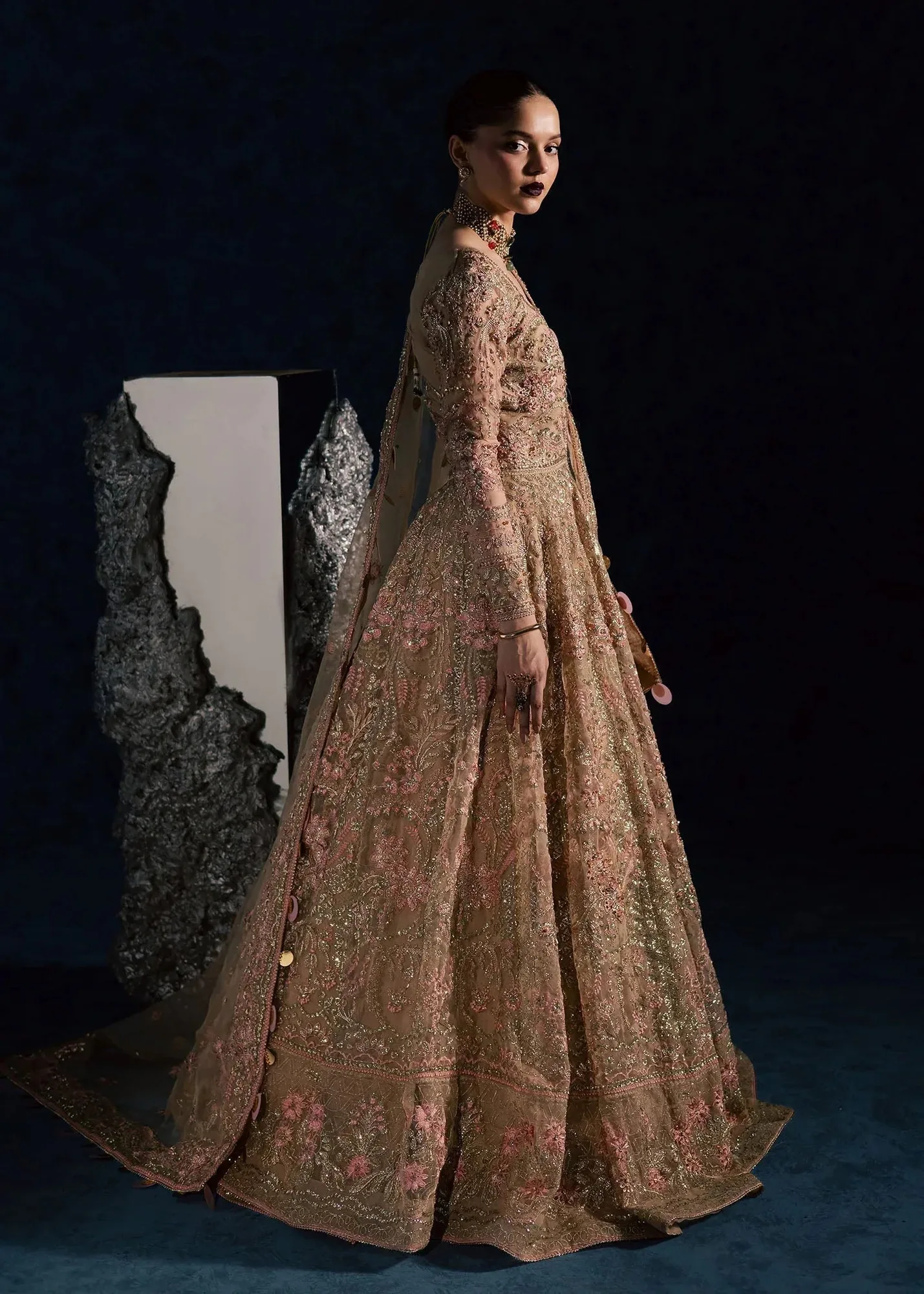 Maria Osama Khan Lamhay Wedding Festive Beige Raw Silk – view 6 – Poshaq