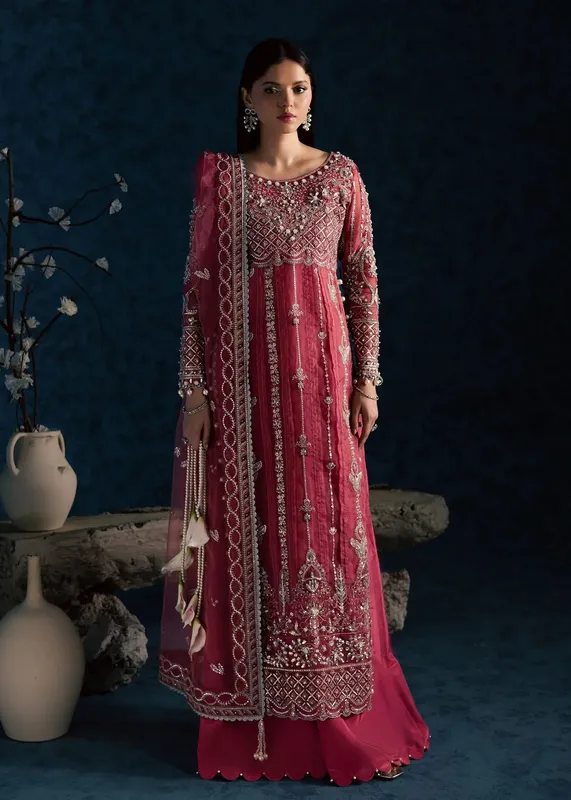 Maria Osama Khan Lamhay Wedding Festive Pink Organza – view 1 – Poshaq