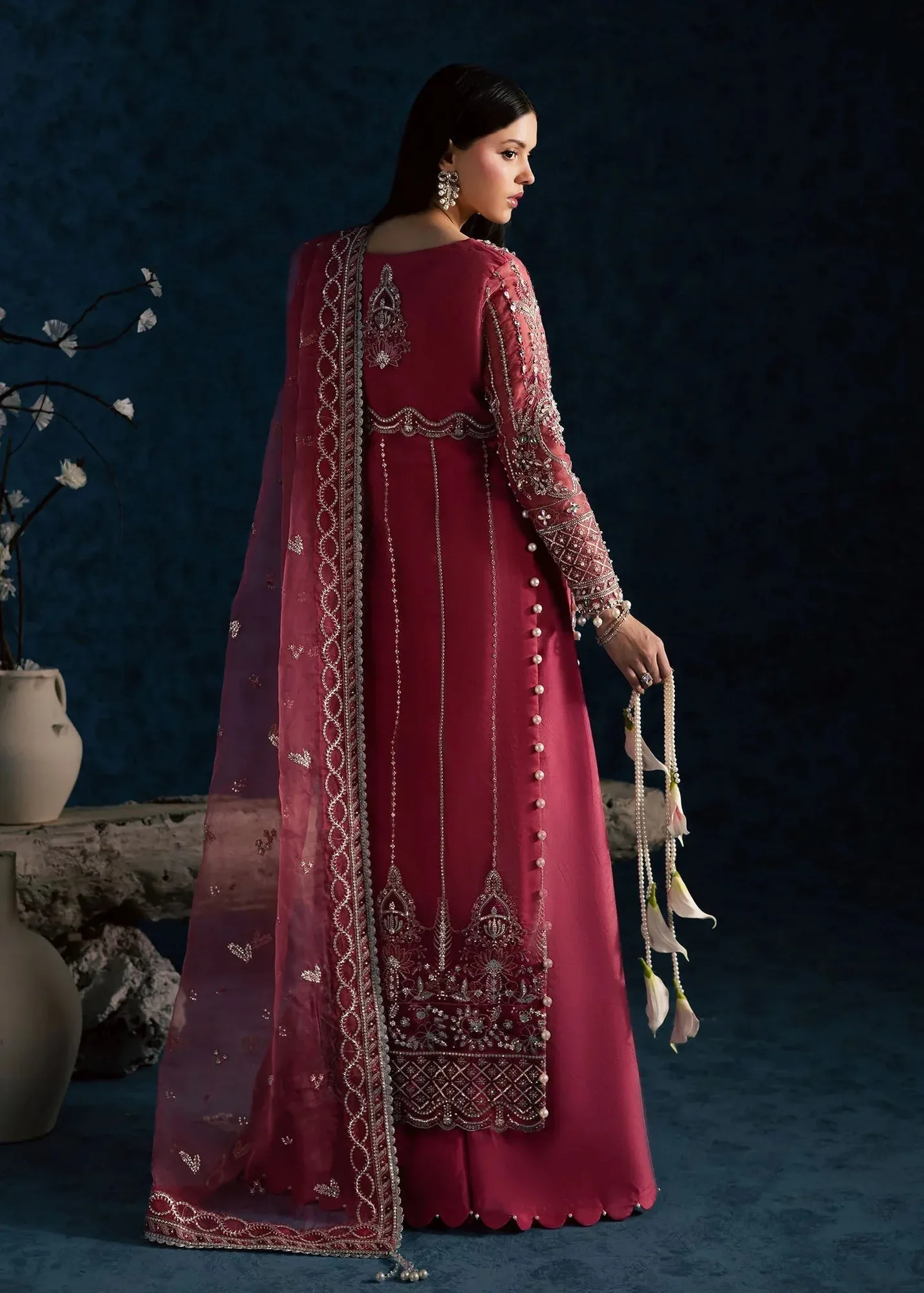 Maria Osama Khan Lamhay Wedding Festive Pink Organza – view 2 – Poshaq
