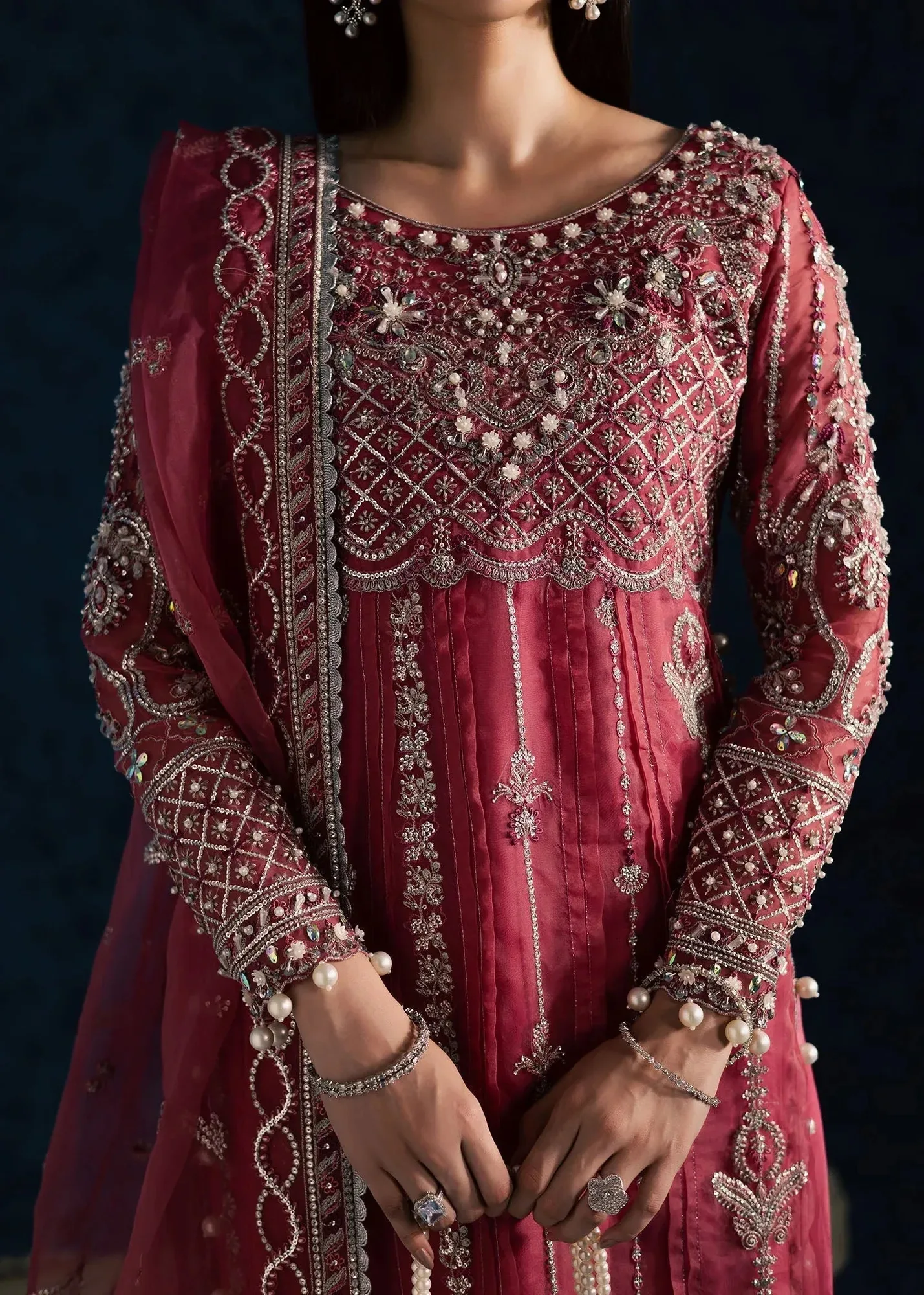 Maria Osama Khan Lamhay Wedding Festive Pink Organza – view 3 – Poshaq