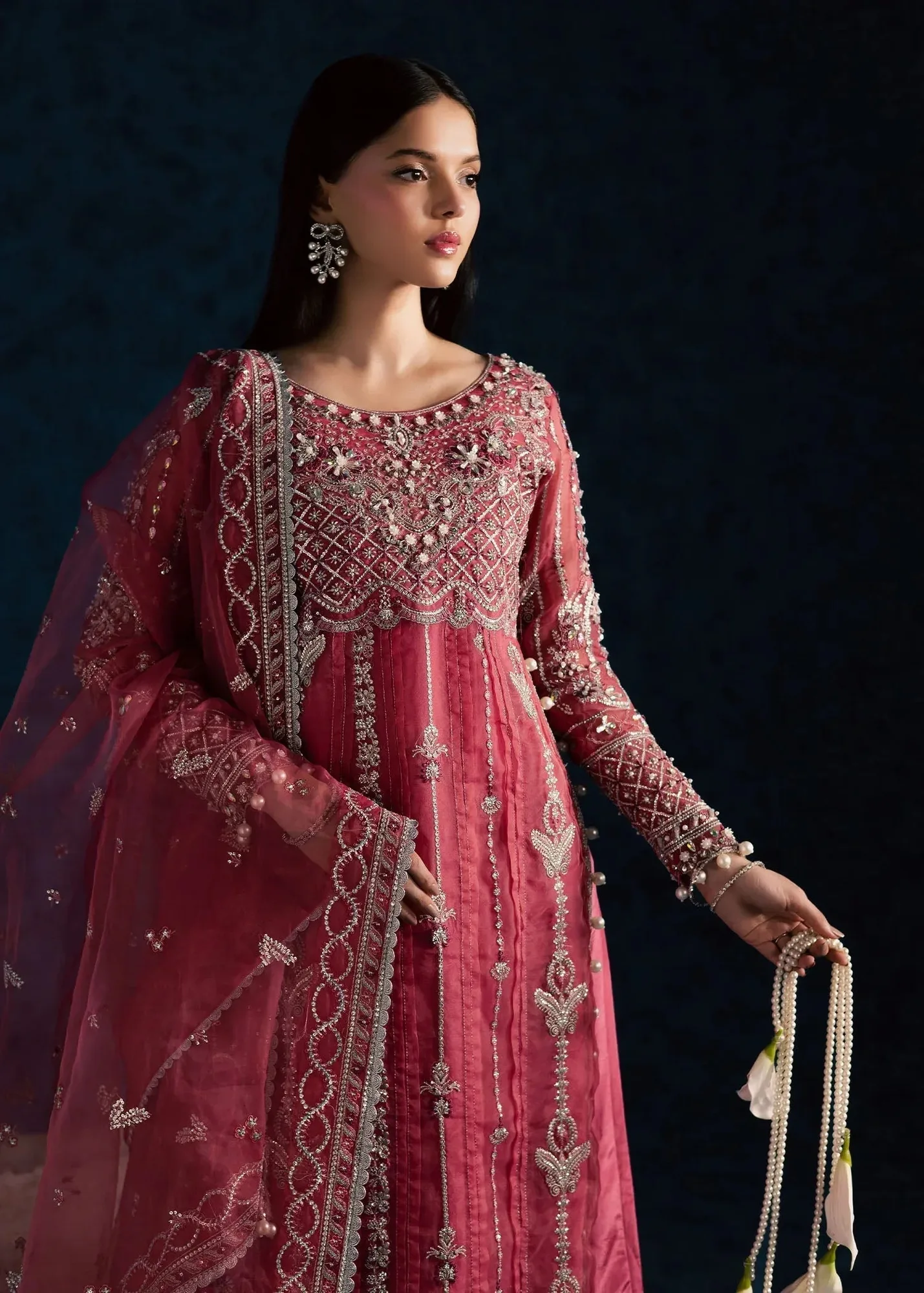Maria Osama Khan Lamhay Wedding Festive Pink Organza – view 4 – Poshaq