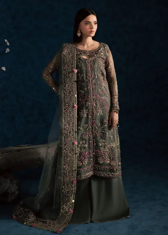 Maria Osama Khan Lamhay Wedding Festive Grey Raw Silk – view 1 – Poshaq