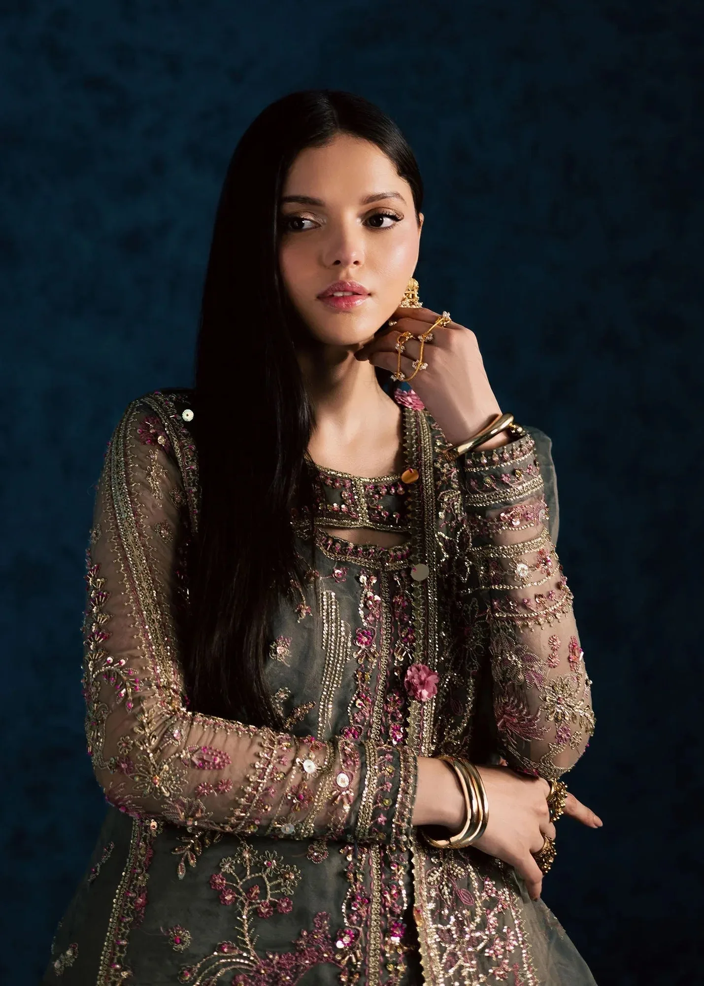 Maria Osama Khan Lamhay Wedding Festive Grey Raw Silk – view 4 – Poshaq