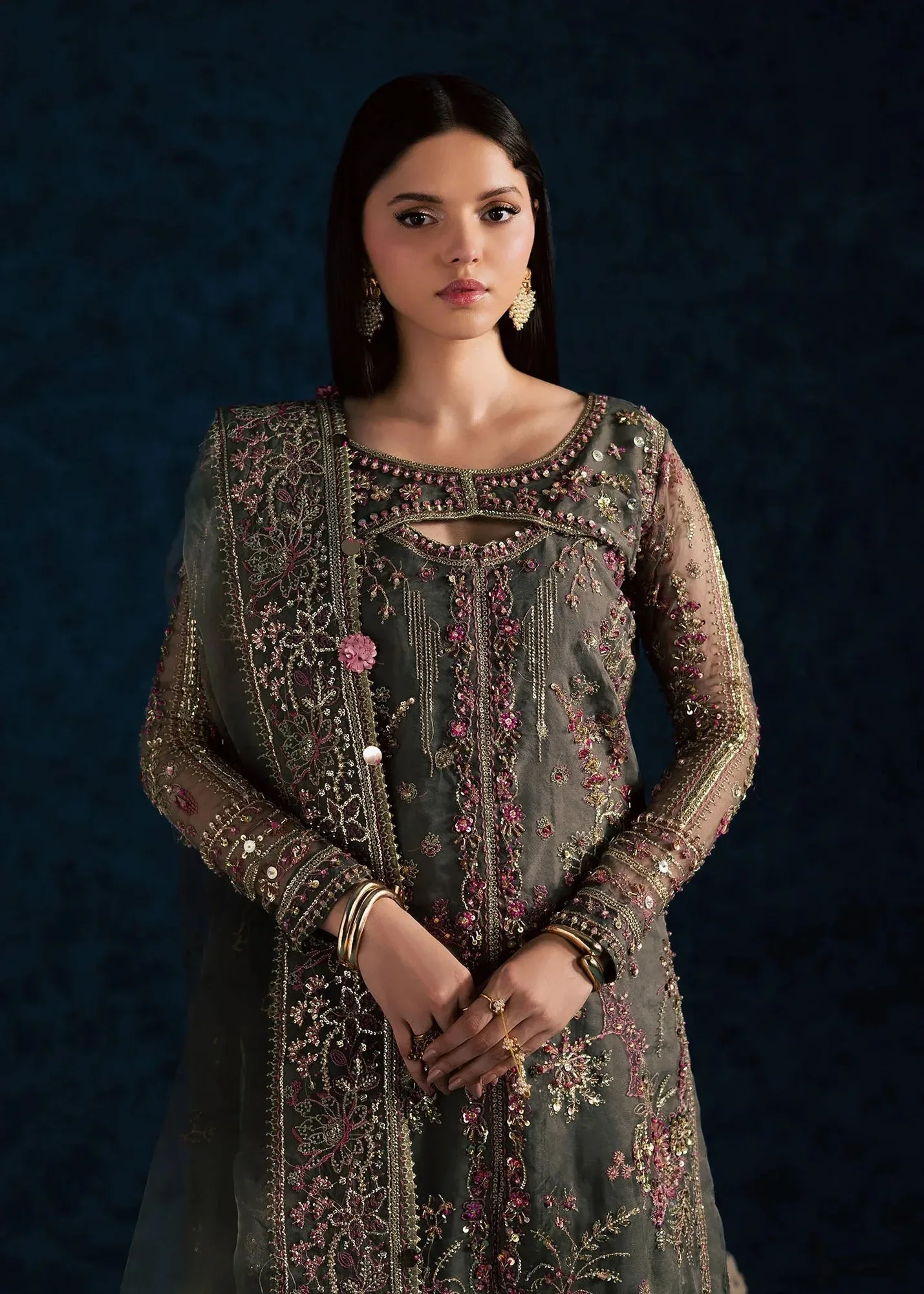 Maria Osama Khan Lamhay Wedding Festive Grey Raw Silk – view 5 – Poshaq