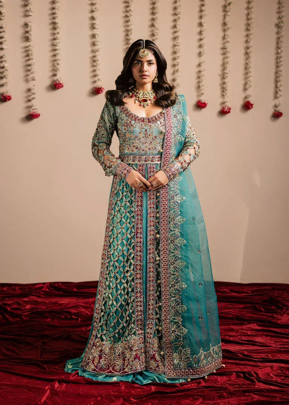 Maria Osama Khan Jhil Mil Wedding Festive Ferozi Organza – view 1 – Poshaq