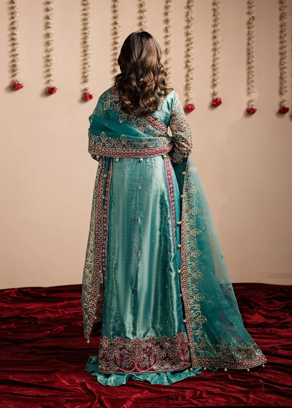Maria Osama Khan Jhil Mil Wedding Festive Ferozi Organza – view 2 – Poshaq
