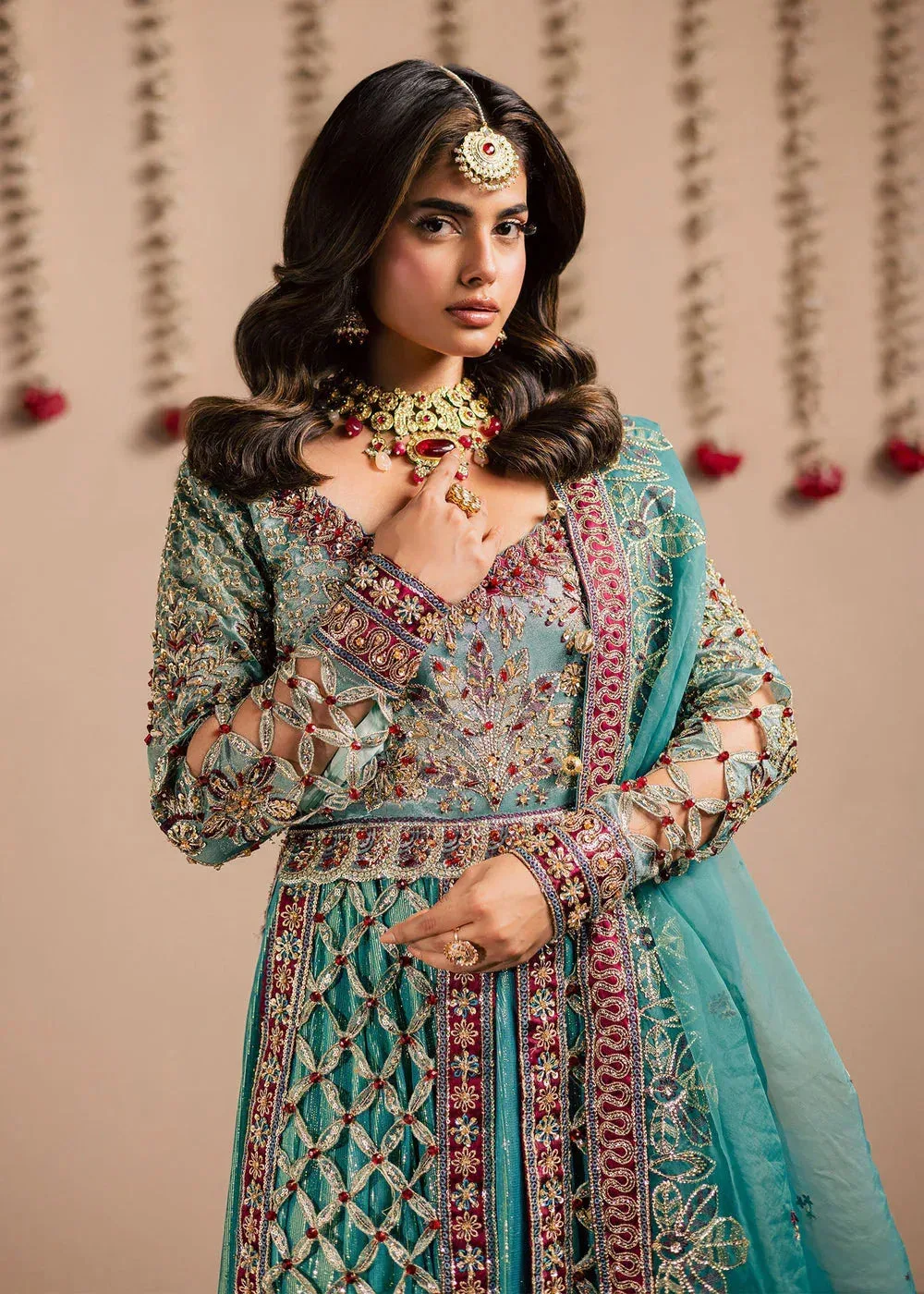 Maria Osama Khan Jhil Mil Wedding Festive Ferozi Organza – view 3 – Poshaq