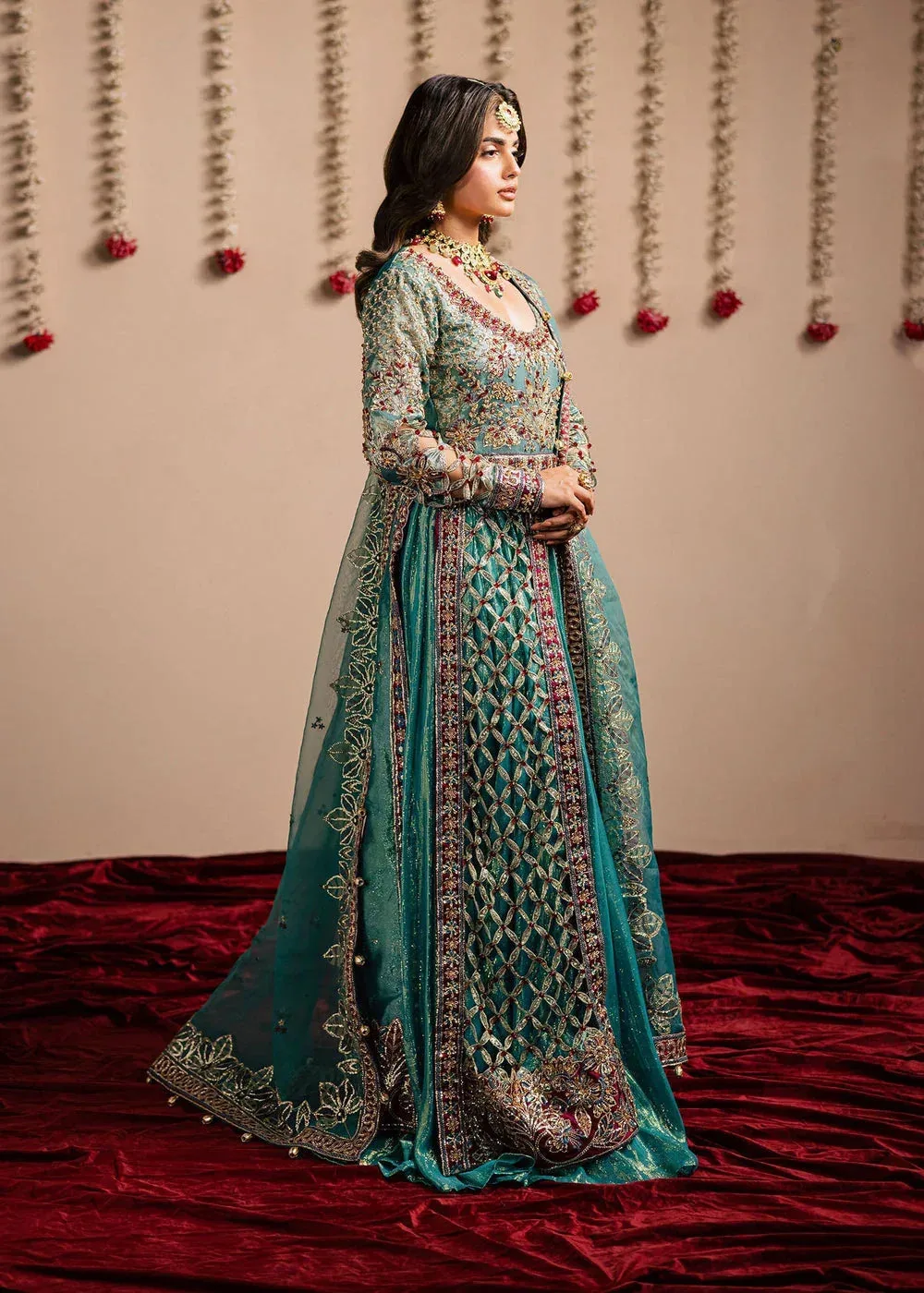 Maria Osama Khan Jhil Mil Wedding Festive Ferozi Organza – view 4 – Poshaq