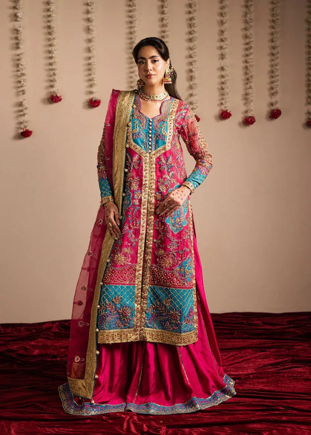 Maria Osama Khan Jhil Mil Wedding Festive Pink Organza – view 1 – Poshaq