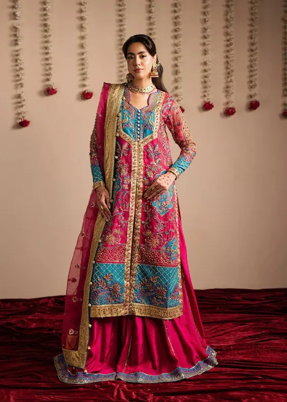 Maria Osama Khan Jhil Mil Wedding Festive Pink Organza – view 1 – Poshaq