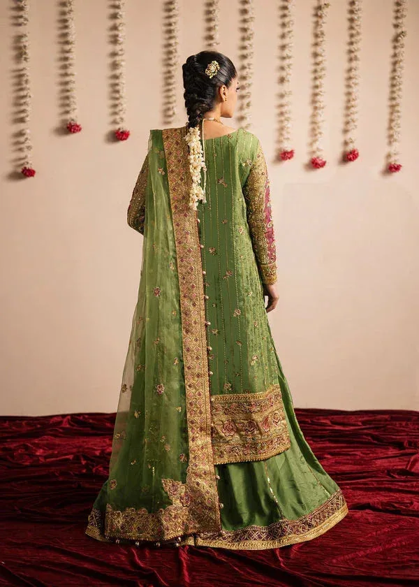 Maria Osama Khan Jhil Mil Wedding Festive Green Raw Silk – view 2 – Poshaq