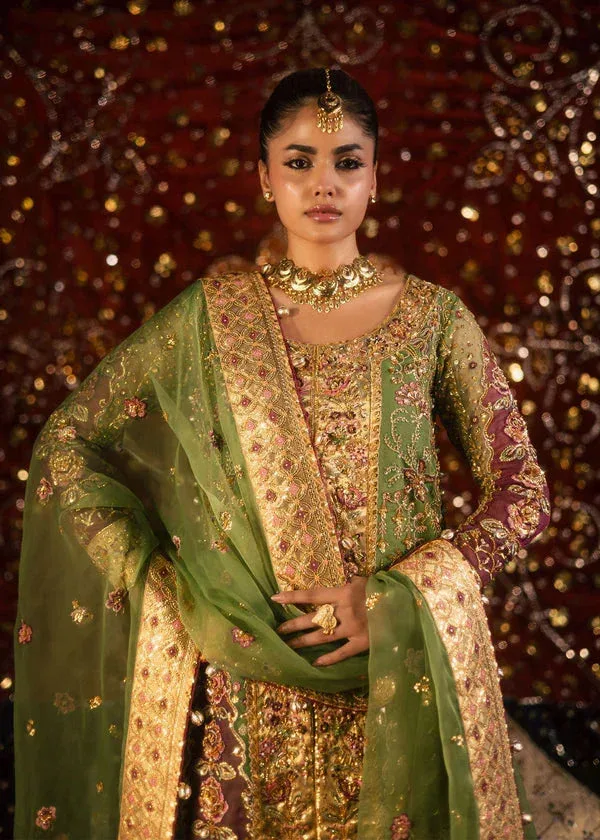 Maria Osama Khan Jhil Mil Wedding Festive Green Raw Silk – view 3 – Poshaq