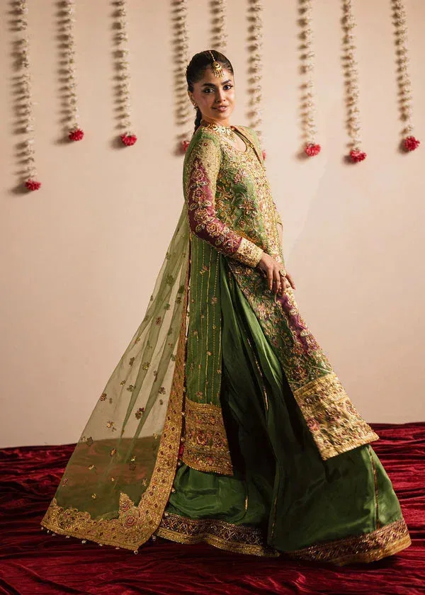 Maria Osama Khan Jhil Mil Wedding Festive Green Raw Silk – view 4 – Poshaq