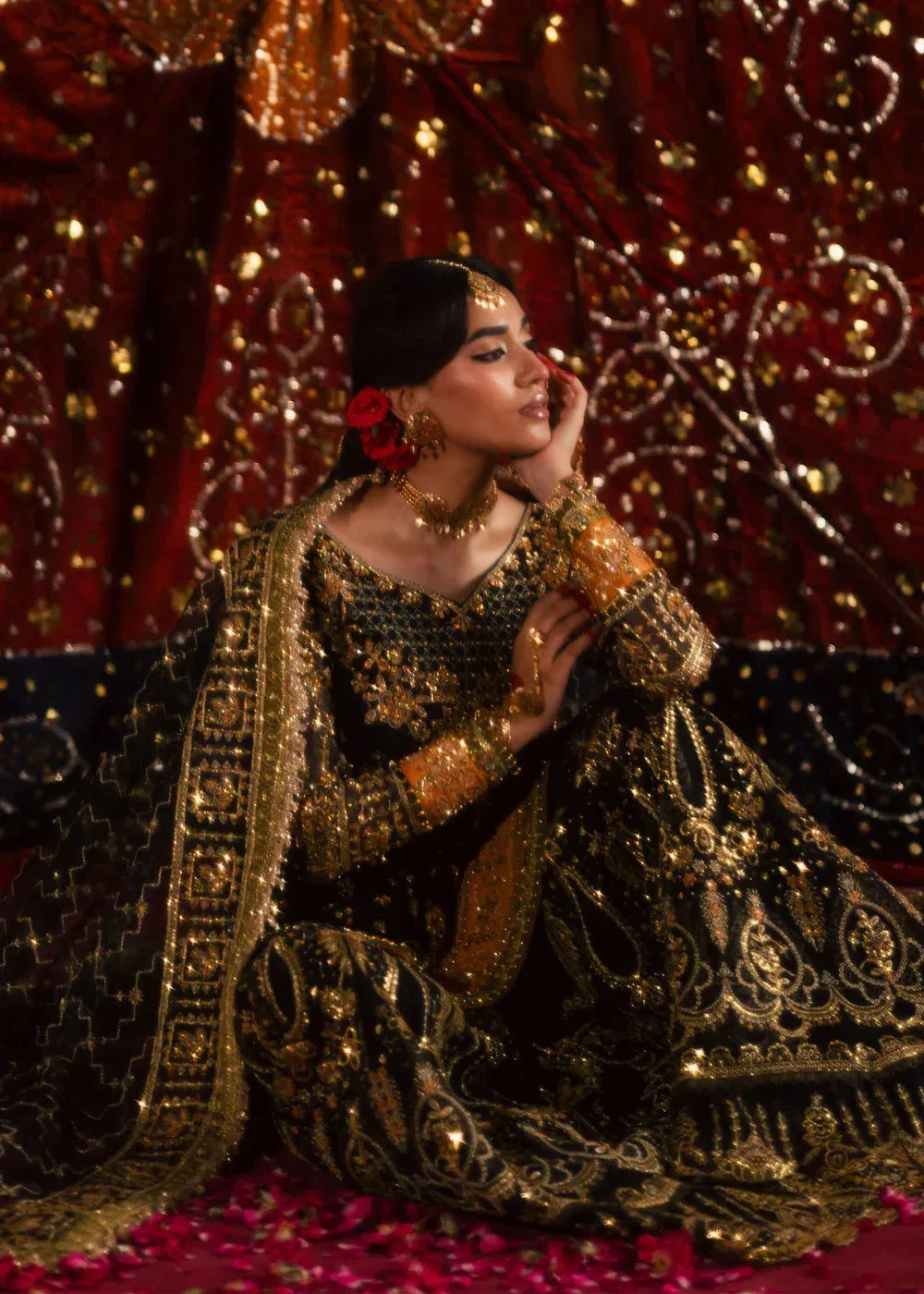 Maria Osama Khan Jhil Mil Wedding Festive Black Raw Silk – view 4 – Poshaq