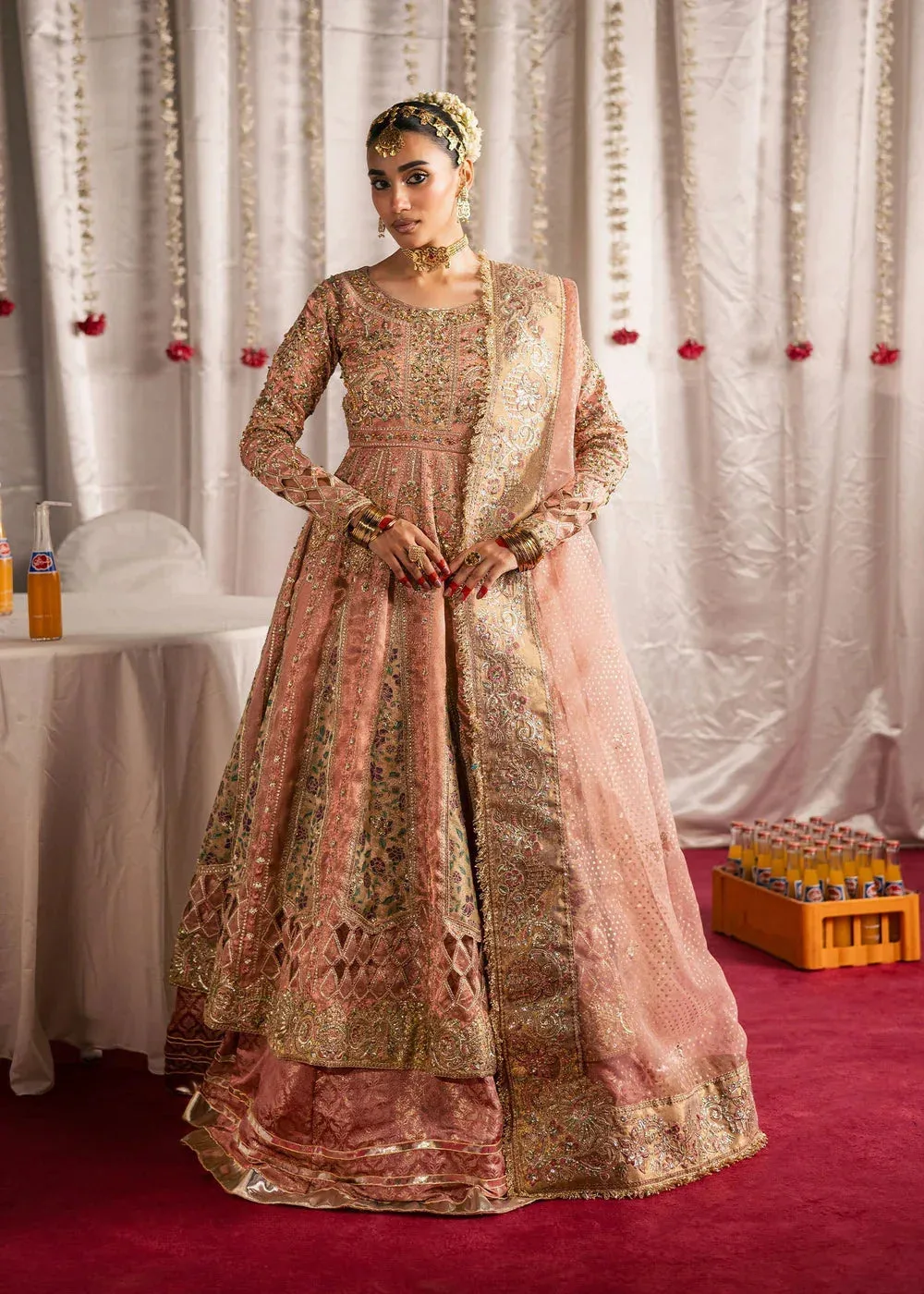 Maria Osama Khan Jhil Mil Wedding Festive tea pink Cotton Silk – view 1 – Poshaq