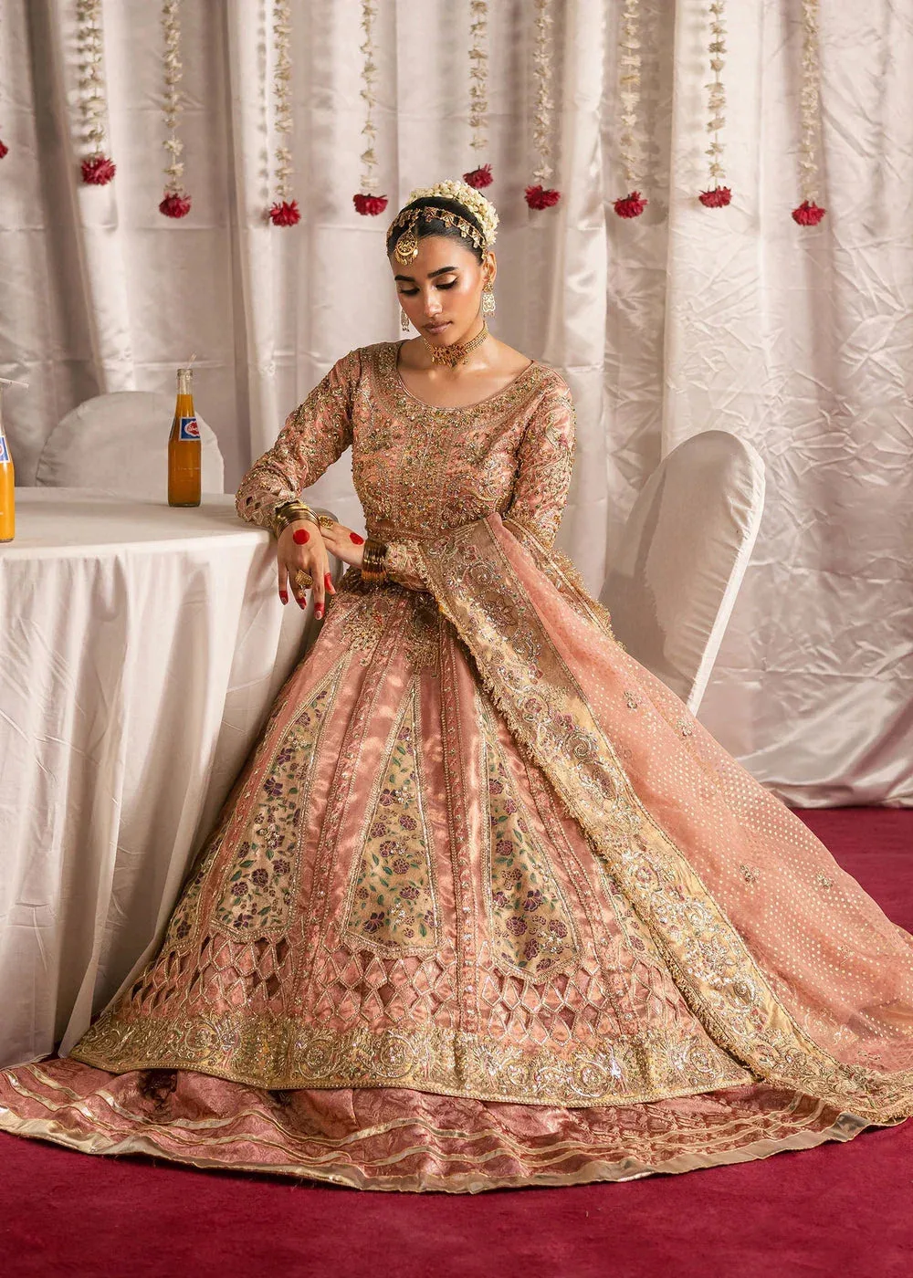 Maria Osama Khan Jhil Mil Wedding Festive tea pink Cotton Silk – view 3 – Poshaq