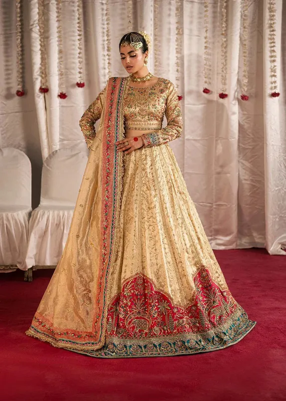 Maria Osama Khan Jhil Mil Wedding Festive Gold Cotton Silk – view 1 – Poshaq