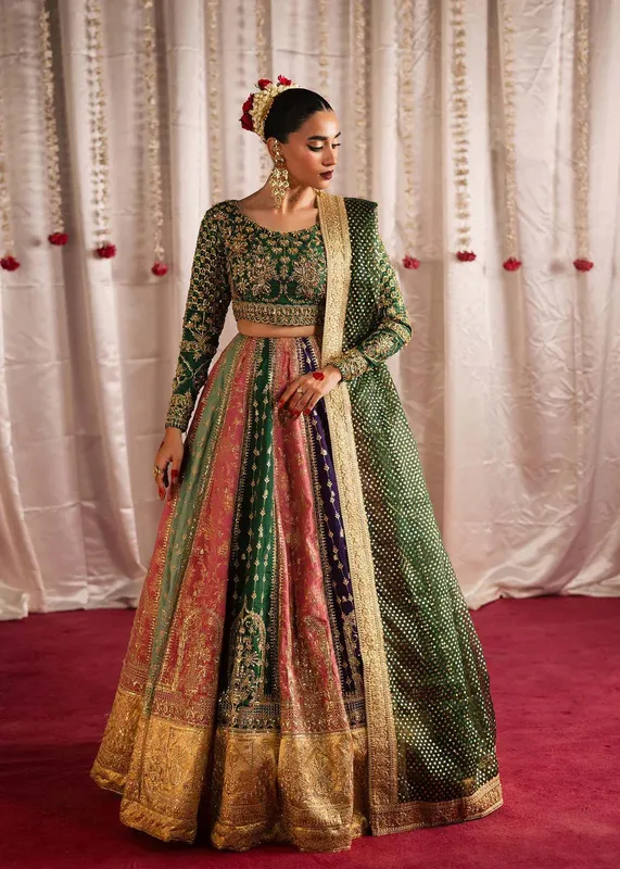 Maria Osama Khan Jhil Mil Wedding Festive green Raw Silk – view 1 – Poshaq