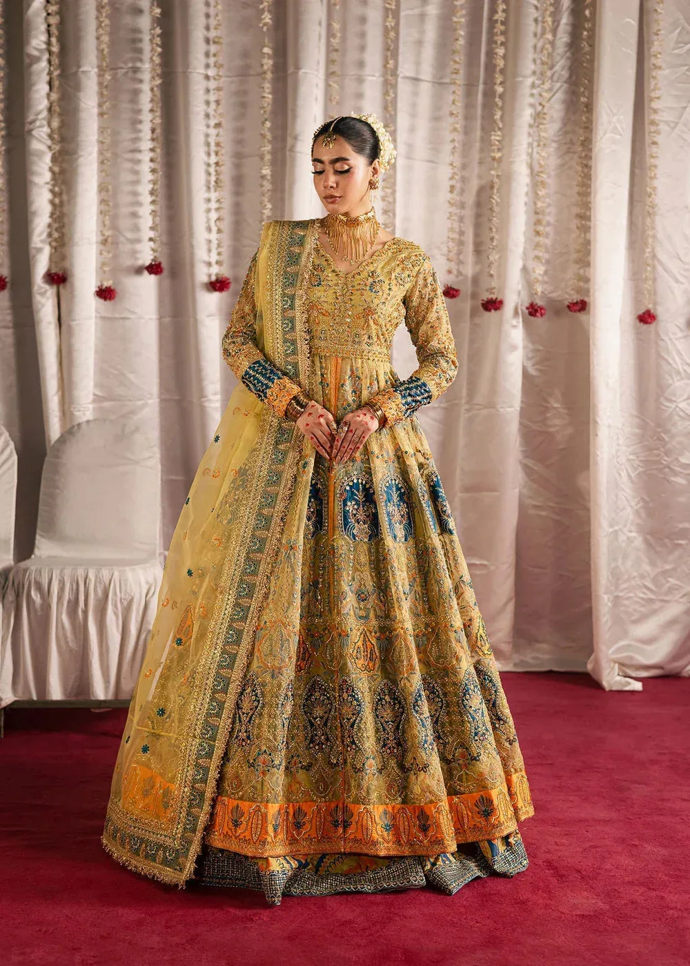 Maria Osama Khan Jhil Mil Wedding Festive lime green Raw Silk – view 1 – Poshaq