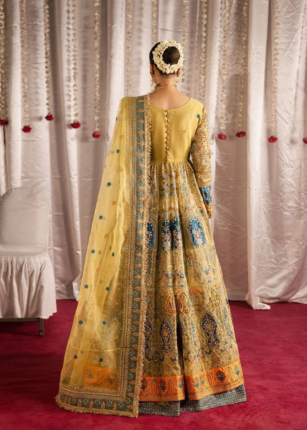 Maria Osama Khan Jhil Mil Wedding Festive lime green Raw Silk – view 2 – Poshaq