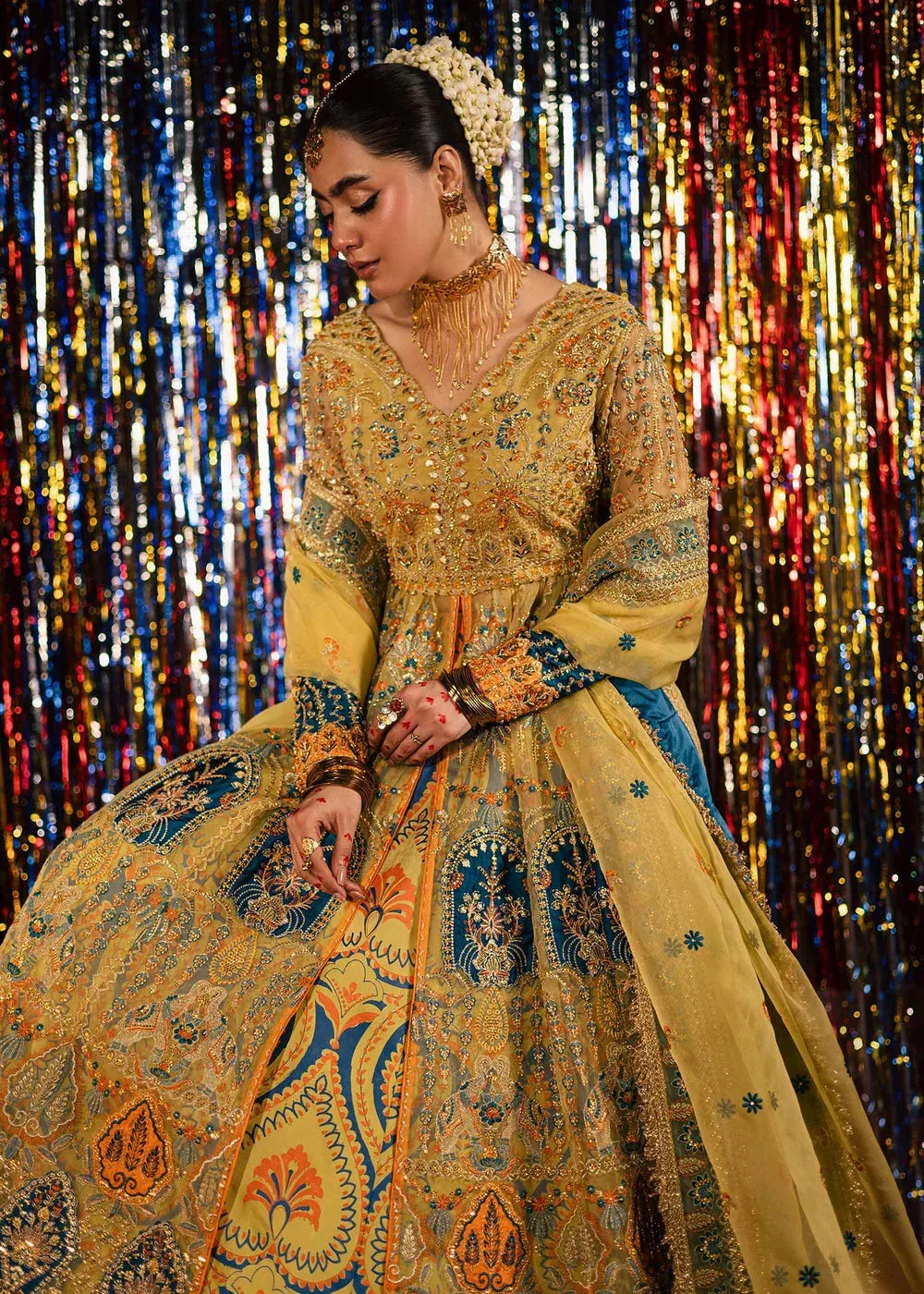 Maria Osama Khan Jhil Mil Wedding Festive lime green Raw Silk – view 3 – Poshaq