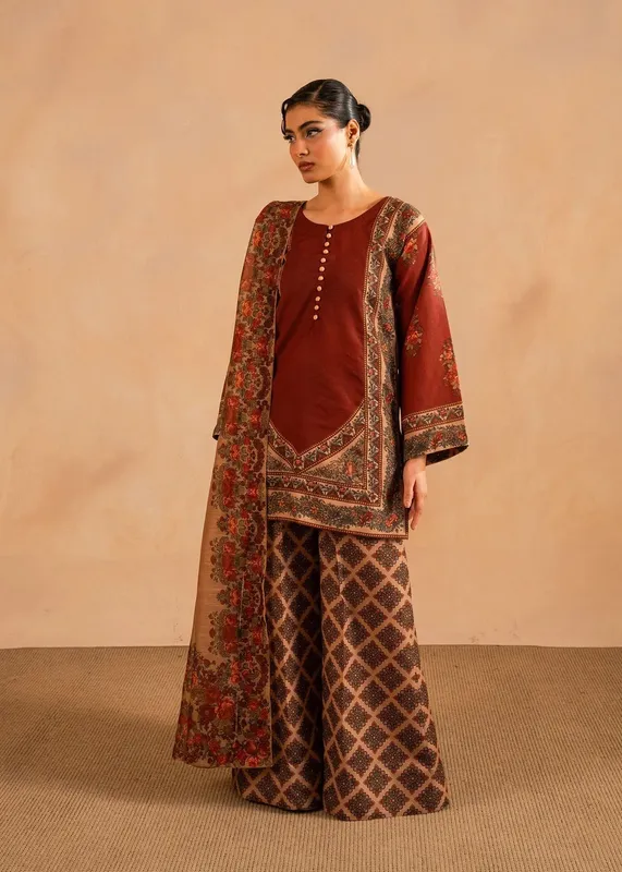 Maria Osama Khan Retro Lawn 25 Rust Silk – view 1 – Poshaq
